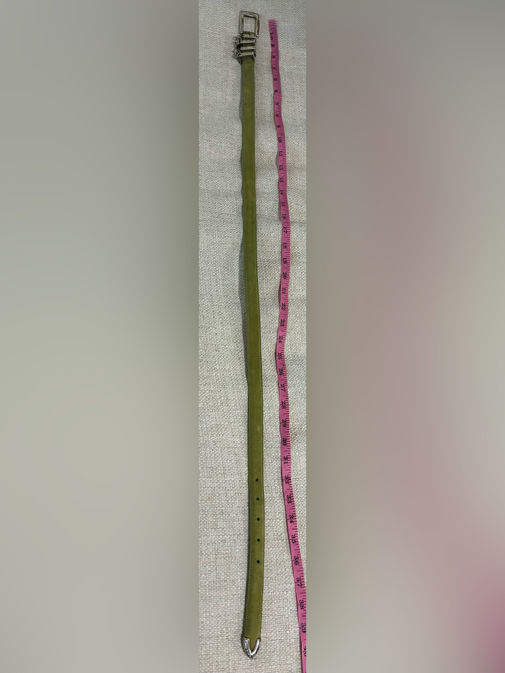 Brighton Green Suede L silver-toned dangling word Belt - Picture 11 of 12